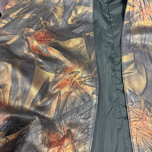 VTG Abstract Leather Jacket Open Front Made in Turkey Oversized Artsy Coat XL - Picture 4 of 11